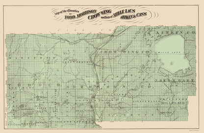 Historic County Map - Todd Morrison Crow Wing Counties Minnesota  - Andreas 1874 - 23 x 35.31 - Vintage Wall Art