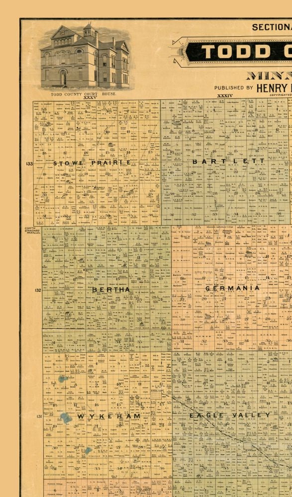 Historic County Map - Todd County Minnesota - Budgett 1890 - 23 x 39.18 - Vintage Wall Art