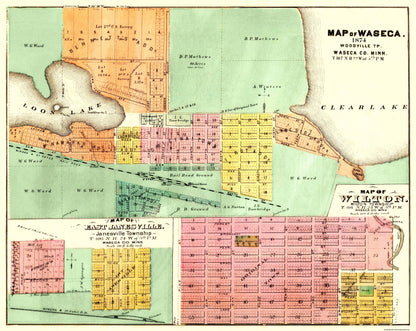 Historic City Map - Waseca Wilton East Janesville Minnesota - Andreas 1874 - 28.88 x 23 - Vintage Wall Art