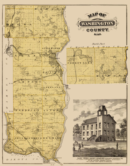 Historic County Map - Washington County Minnesota  - Andreas 1874 - 23 x 29.50 - Vintage Wall Art