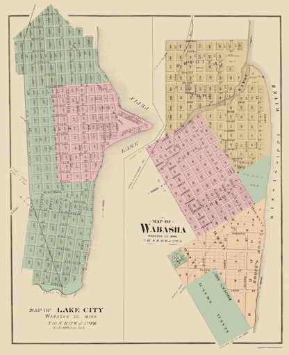 Historic City Map - Wabasha Lake City Minnesota - Andreas 1874 - 23 x 28.20 - Vintage Wall Art