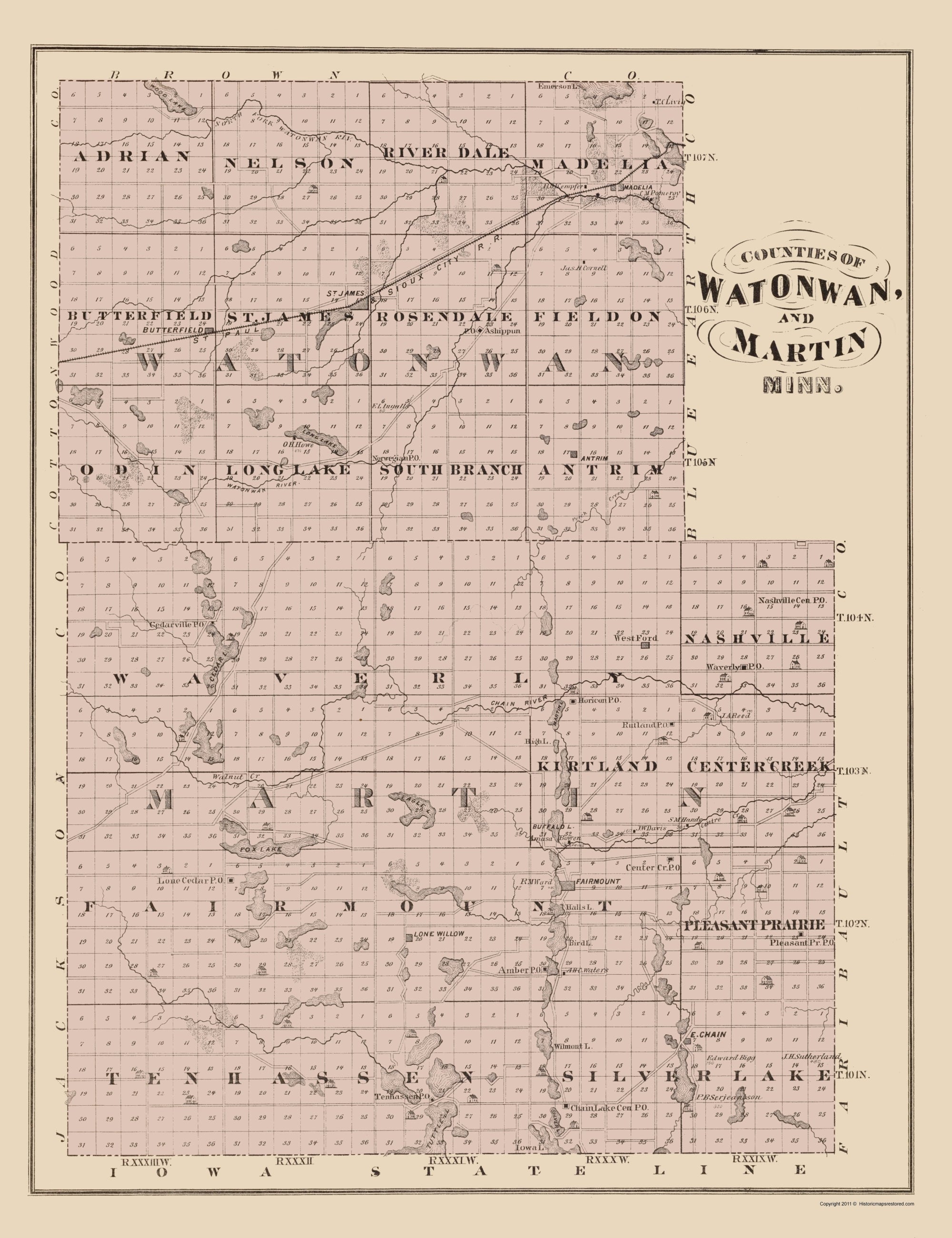 Historic County Map Watonwan Martin Counties Minnesota Andreas 187 Maps Of The Past 9861