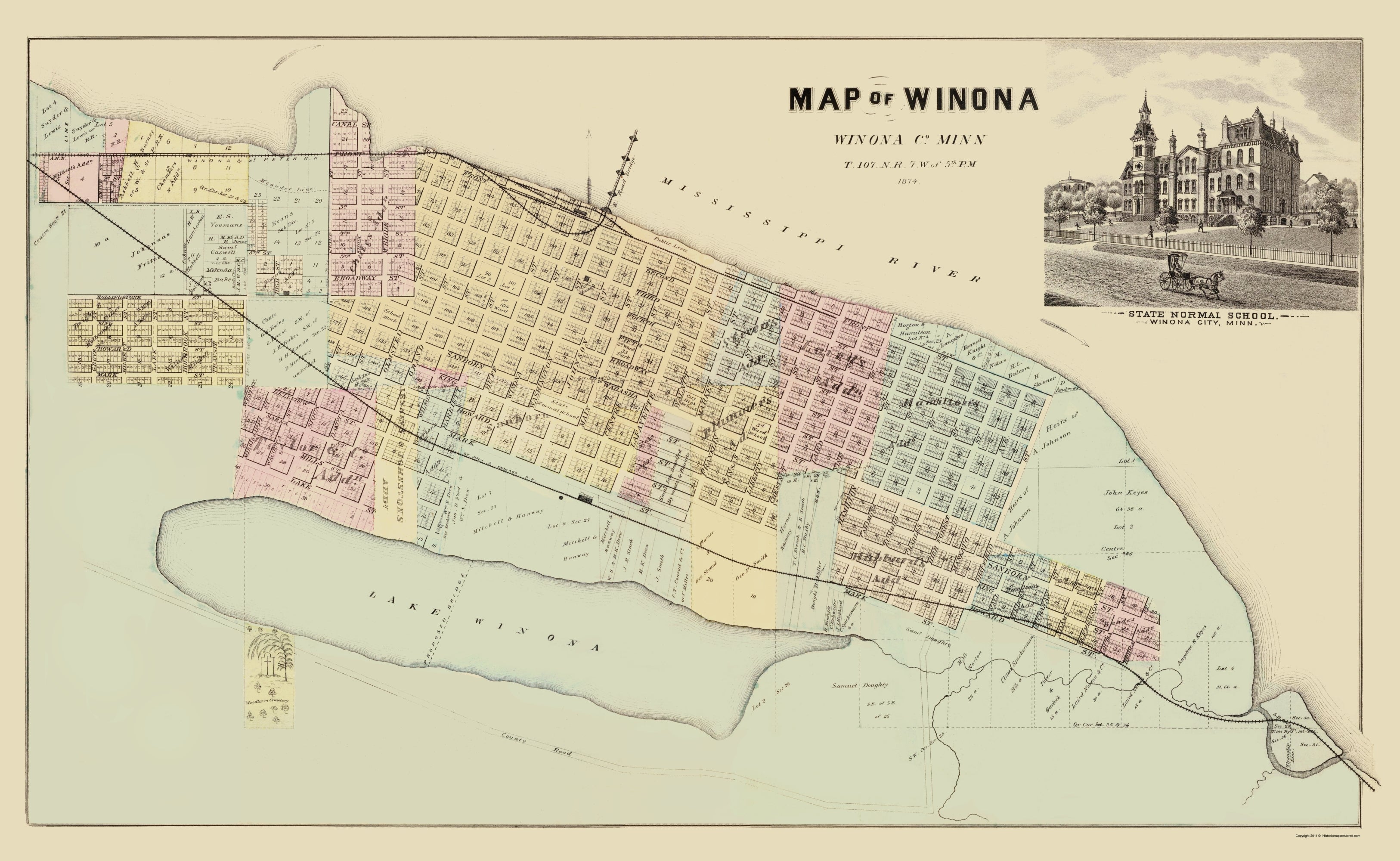 Historic City Map - Winona Minnesota - Andreas 1874 - 23 x 37.40 - Vin ...