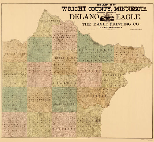 Historic County Map - Wright County Minnesota  - Hixson 1901 - 23 x 25.03 - Vintage Wall Art