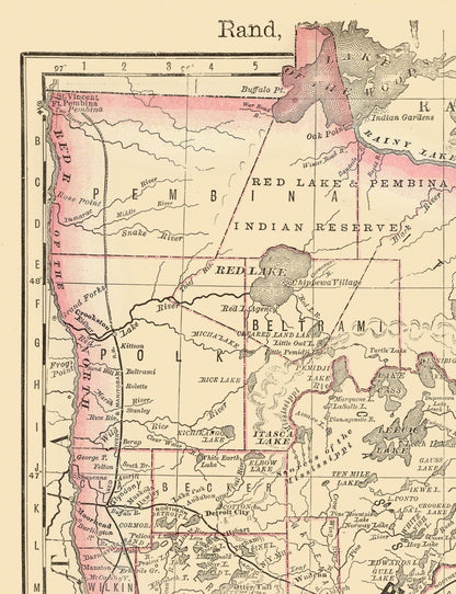 Historic State Map - Minnesota - Rand McNally 1879 - 23 x 30 - Vintage Wall Art