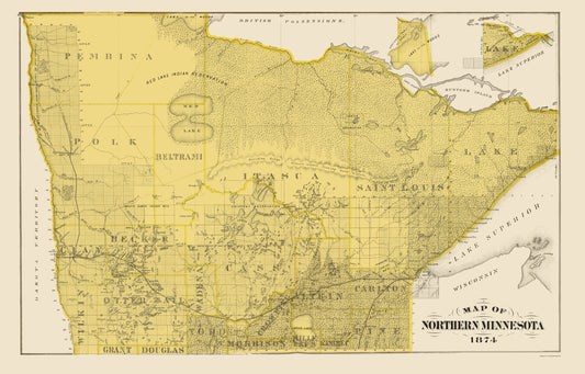 Historic State Map - Minnesota Northern - Andreas 1874 - 23 x 36.00 - Vintage Wall Art