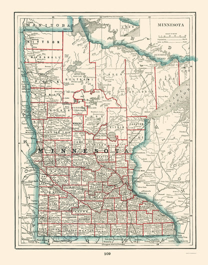 Historic State Map - Minnesota - Rathbun 1893 - 23 x 29.32 - Vintage Wall Art