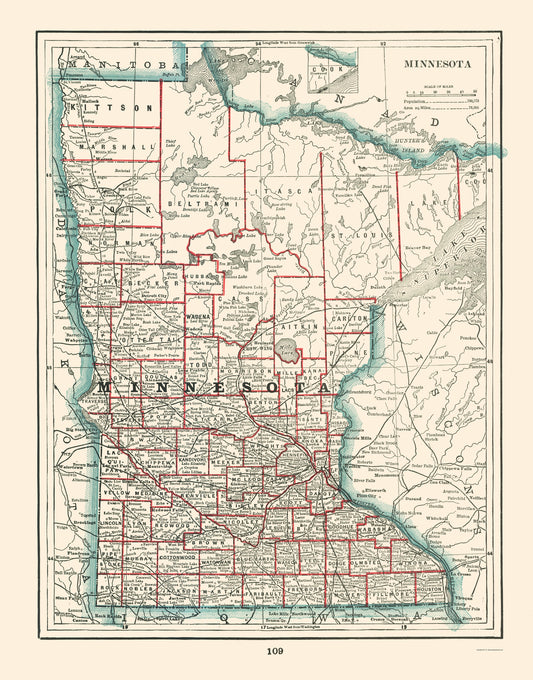 Historic State Map - Minnesota - Rathbun 1893 - 23 x 29.32 - Vintage Wall Art