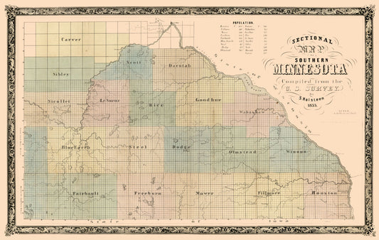 Historic State Map - Minnesota - Holsteen 1855 - 36.31 x 23 - Vintage Wall Art