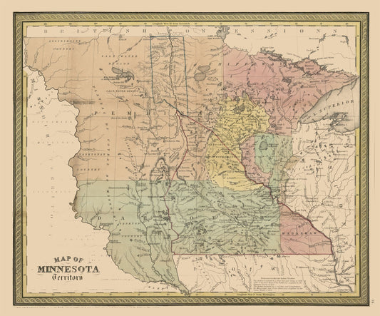 Historic State Map - Minnesota - Coperthwait 1852 - 27.70 x 23 - Vintage Wall Art