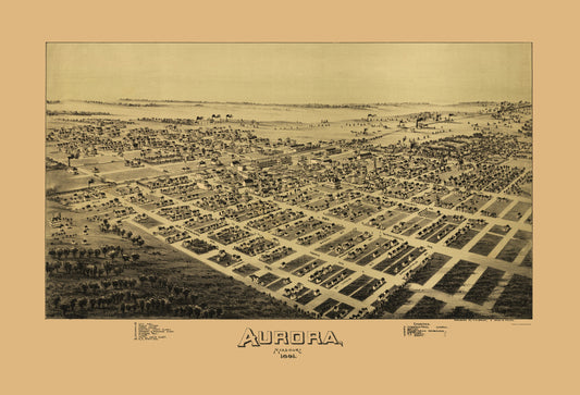 Historic Panoramic View - Aurora Missouri - Fowler 1891 - 23 x 33.80 - Vintage Wall Art