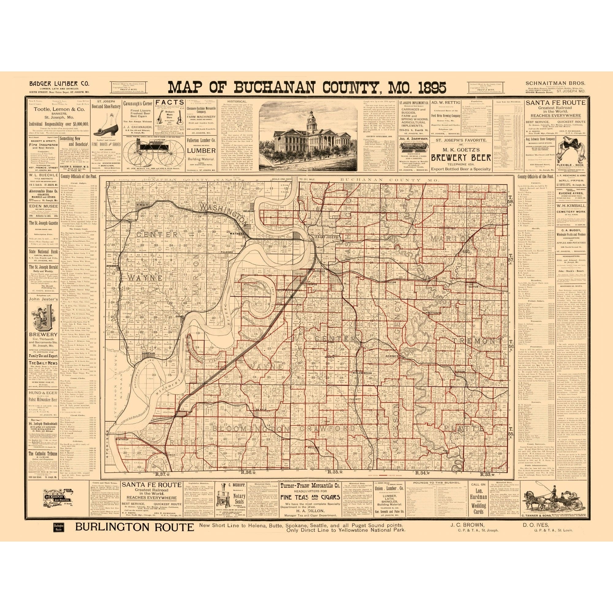 Buchanan Map Historic County Map - Buchanan County Missouri - Rutt 1895 - 29.98 x 2 ...