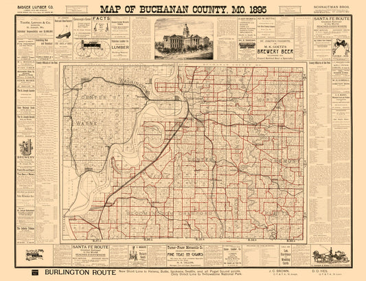 Historic County Map - Buchanan County Missouri - Rutt 1895 - 29.98 x 23 - Vintage Wall Art