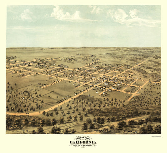 Historic Panoramic View - California Missouri - Ruger 1869 - 23 x 25.15 - Vintage Wall Art