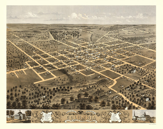 Historic Panoramic View - Columbia Missouri - Ruger 1869 - 23 x 29.06 - Vintage Wall Art