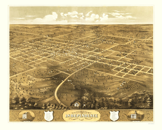 Historic Panoramic View - Independence Missouri - Ruger 1868 - 23 x 28.70 - Vintage Wall Art