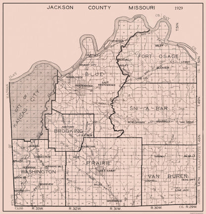 Historic County Map - Jackson County Missouri - 1929 - 23 x 23.94 - Vintage Wall Art