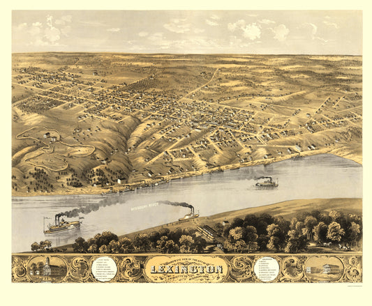 Historic Panoramic View - Lexington Missouri - Ruger 1869 - 23 x 27.96 - Vintage Wall Art