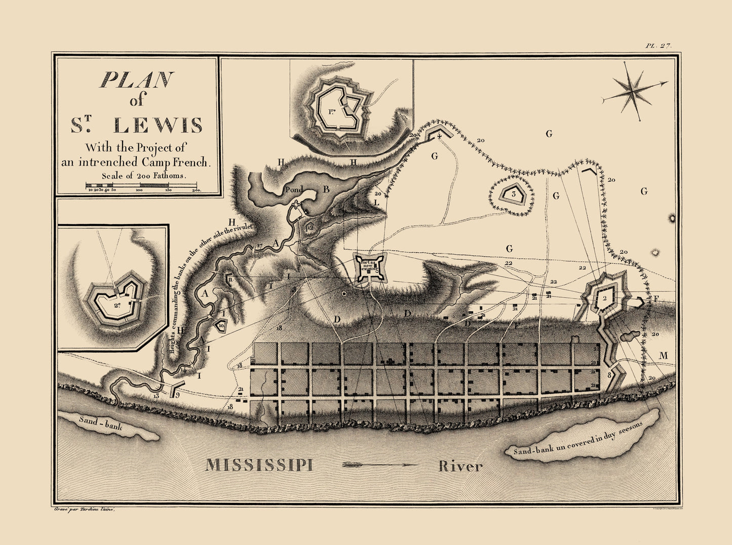 Historic City Map - St Lewis Missouri French Camp - Collot 1796 - 23 x 30.89 - Vintage Wall Art