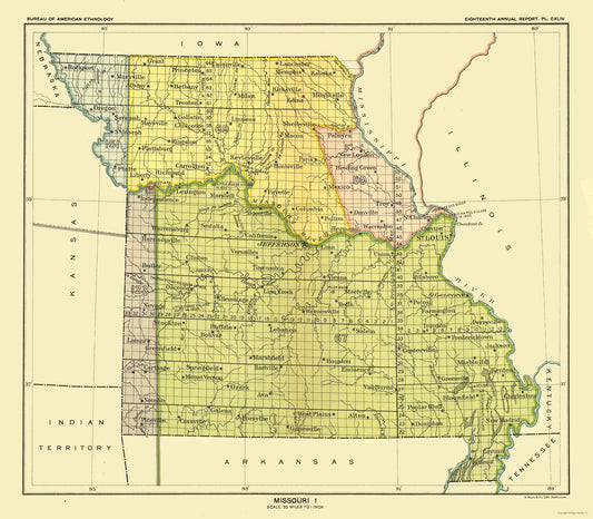 Historic State Map - Missouri - Hoen 1896 - 26.34 x 23 - Vintage Wall Art
