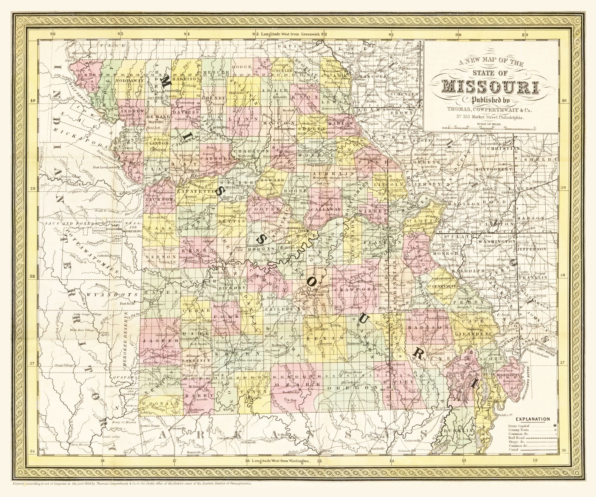 Historic State Map - Missouri - Cowperthwait 1850 - 27.60 x 23 - Vinta ...