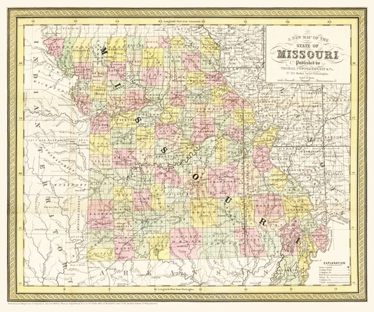 Historic State Map - Missouri - Cowperthwait 1850 - 27.60 x 23 - Vintage Wall Art