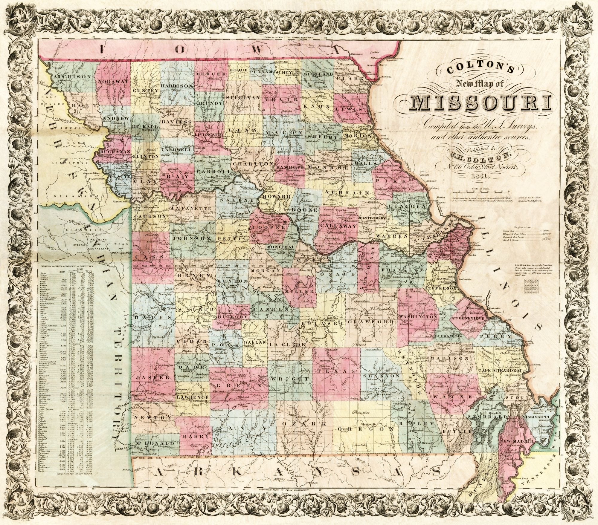 Historic State Map - Missouri - Colton 1851 - 26.19 x 23 - Vintage Wal ...