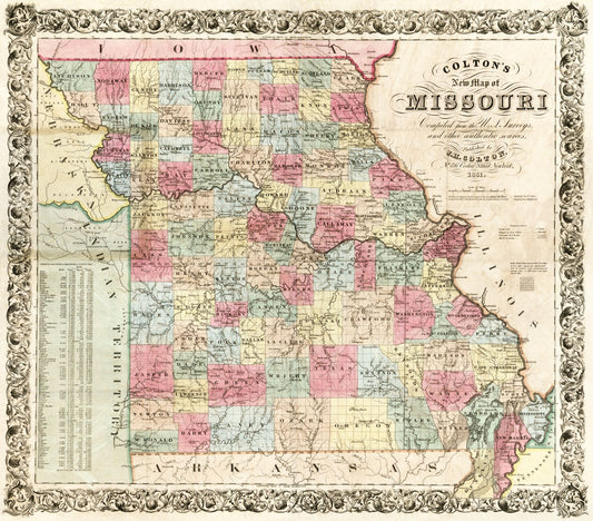 Historic State Map - Missouri - Colton 1851 - 26.19 x 23 - Vintage Wall Art