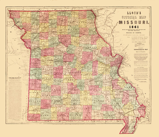 Historic State Map - Missouri - Lloyd 1861 - 26.53 x 23 - Vintage Wall Art