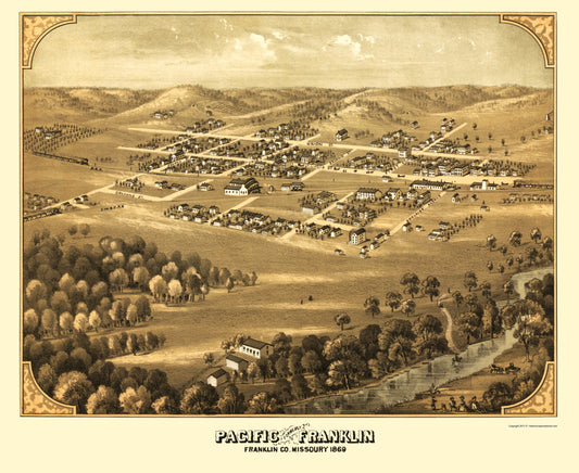 Historic Panoramic View - Pacific Missouri - Ruger 1869 - 23 x 28.11 - Vintage Wall Art