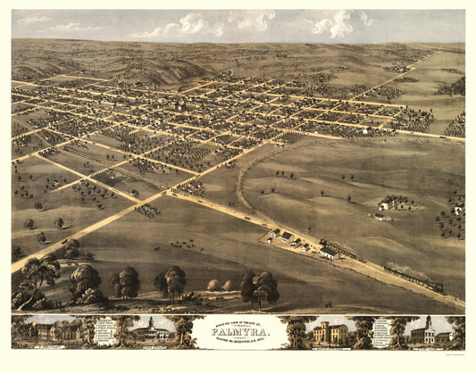 Historic Panoramic View - Palmyra Missouri - Ruger 1869 - 23 x 29.34 - Vintage Wall Art