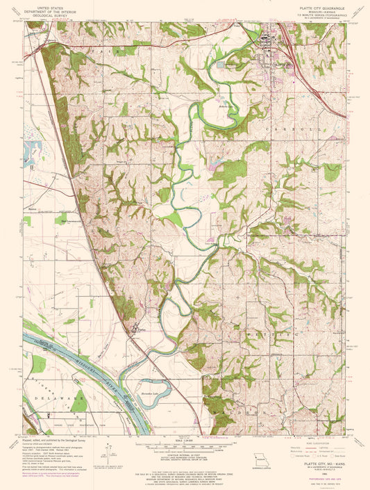 Topographical Map - Platte City Missouri Quad - USGS 1961 - 23 x 30.44 - Vintage Wall Art