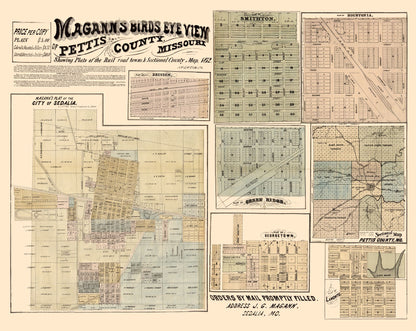 Historic County Map - Pettis County Missouri - Magann 1872 - 28.90 x 23 - Vintage Wall Art