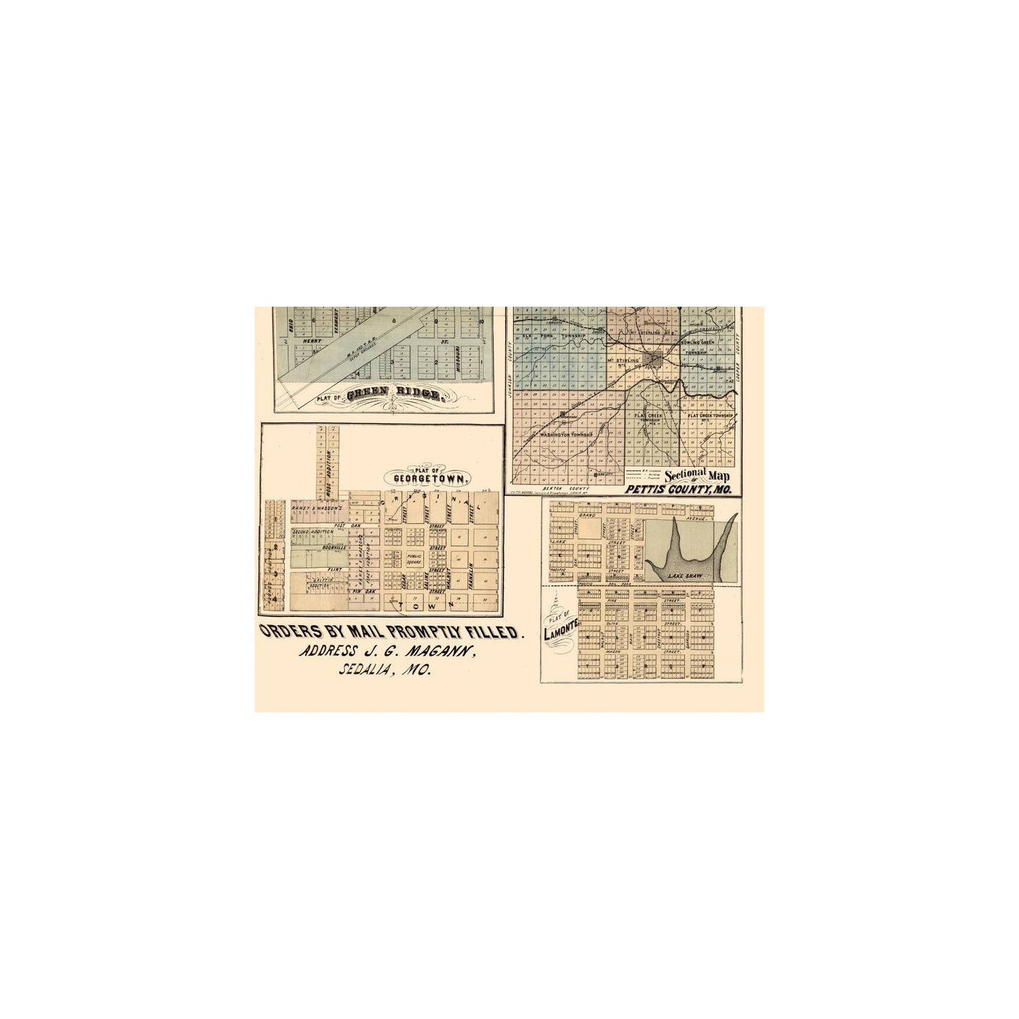 Historic County Map - Pettis County Missouri - Magann 1872 - Vintage W ...