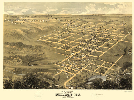 Historic Panoramic View - Pleasant Hill Missouri - Ruger 1869 - 23 x 30.86 - Vintage Wall Art