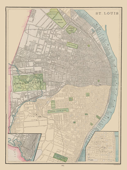 Historic City Map - St Louis  Missouri - Cram 1892 -  23 x 30.71 - Vintage Wall Art