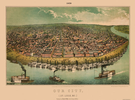 Historic Panoramic View - St Louis Missouri - Hagen 1859 - 31 x 23 - Vintage Wall Art