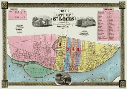 Historic City Map - St Louis Missouri - Twichel 1844 - 23 x 30 - Vintage Wall Art