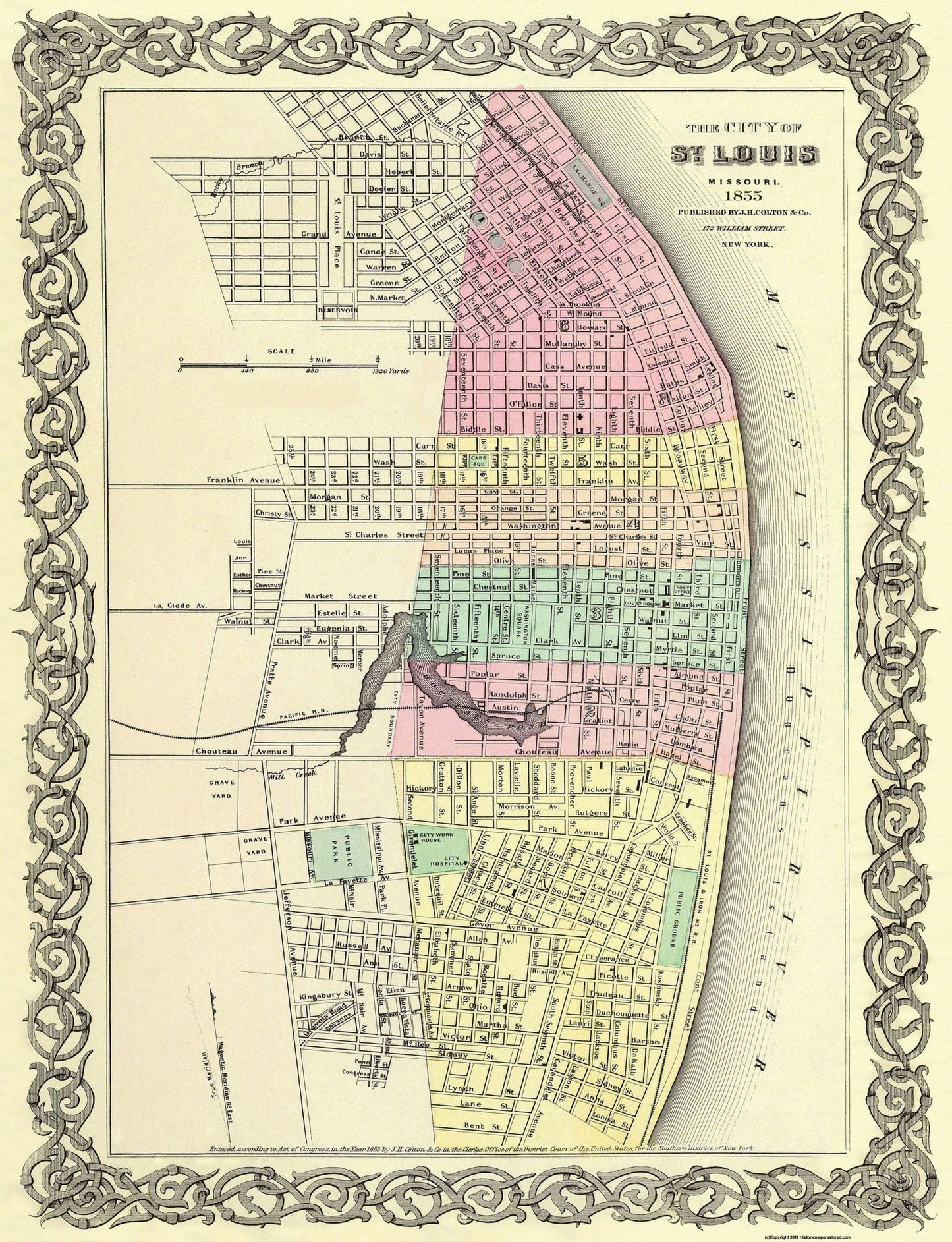 Historic City Map - St Louis Missouri - Colton 1855 - 23 x 3000 - Vintage Wall Art