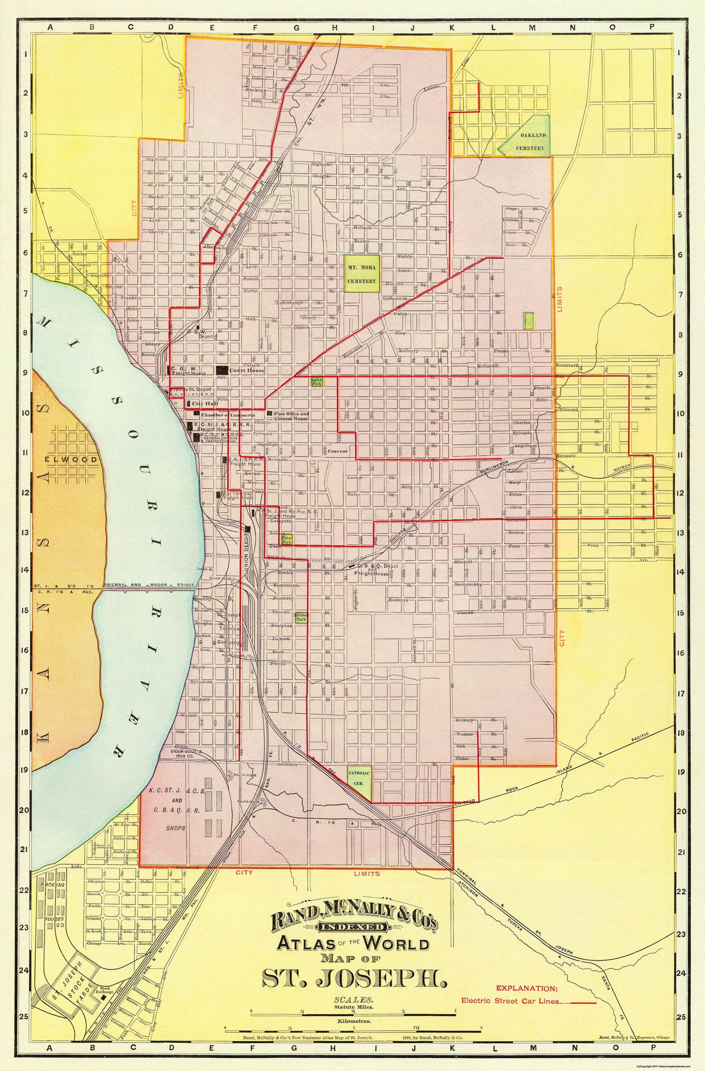 Historic City Map - St Joseph Missouri - Rand McNally 1892 - 23 x 3494 - Vintage Wall Art