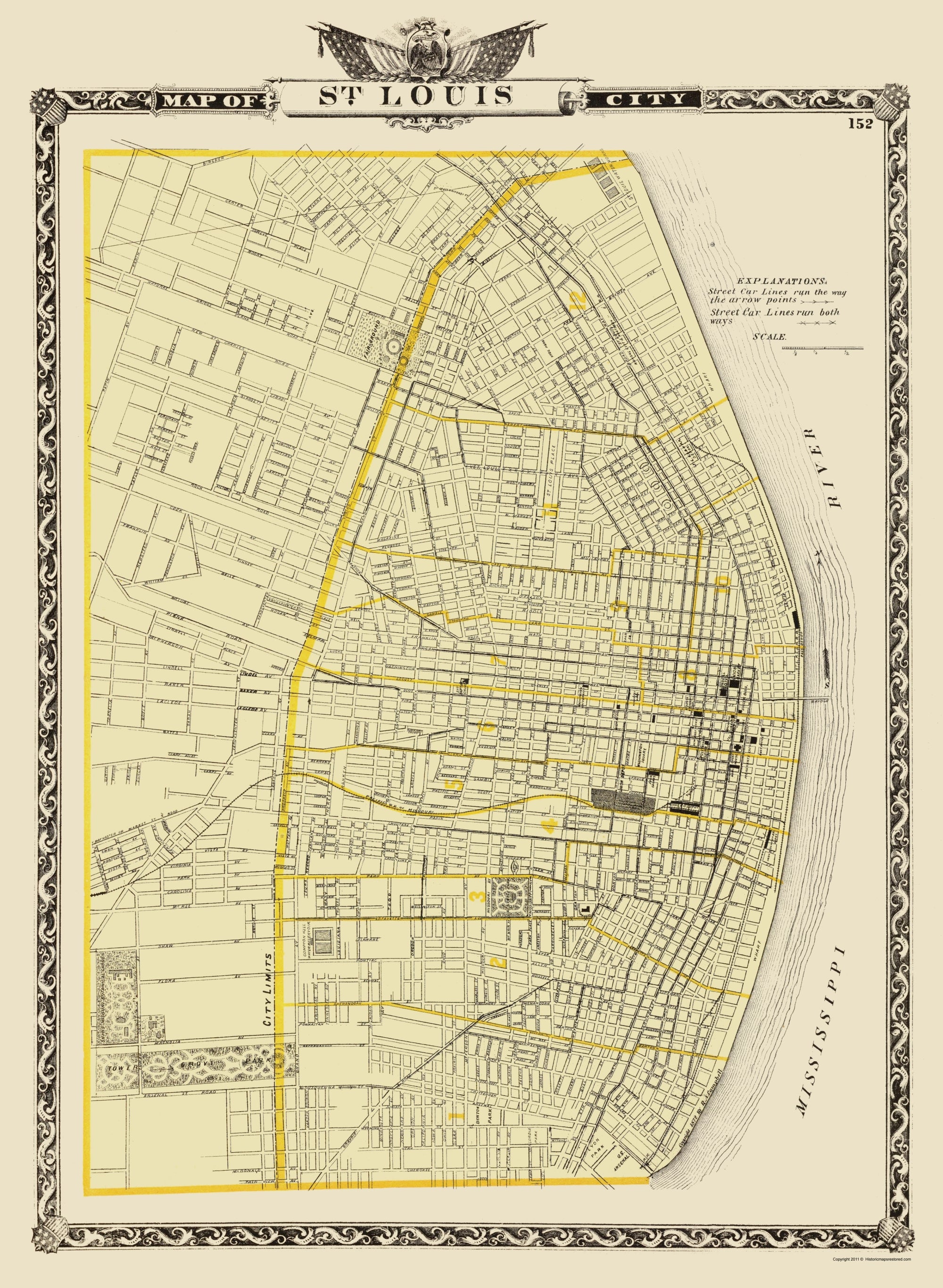 Historic City Map - St Louis Missouri - Warner 1876 - 23 x 3143 - Vint ...