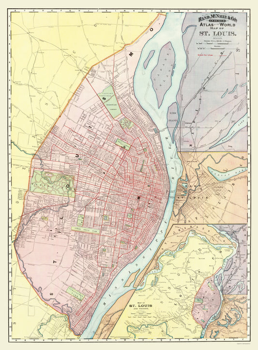 Historic City Map - St Louis Missouri Illinois - Rand McNally 1907 - 23 x 31.17 - Vintage Wall Art