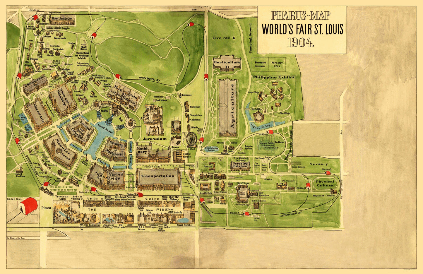 Historic City Map - St Louis Missouri World's Fair - Pharus 1904 - 23 x 3553 - Vintage Wall Art