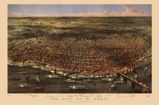 Historic Panoramic View - St Louis Missouri - Currier 1869 - 23 x 34.49 - Vintage Wall Art