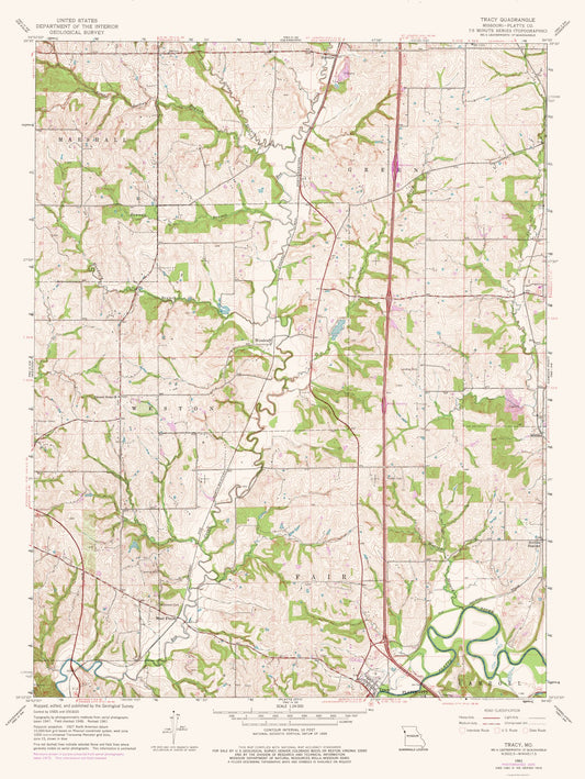 Topographical Map - Tracy Missouri Quad - USGS 1961 - 23 x 30.59 - Vintage Wall Art