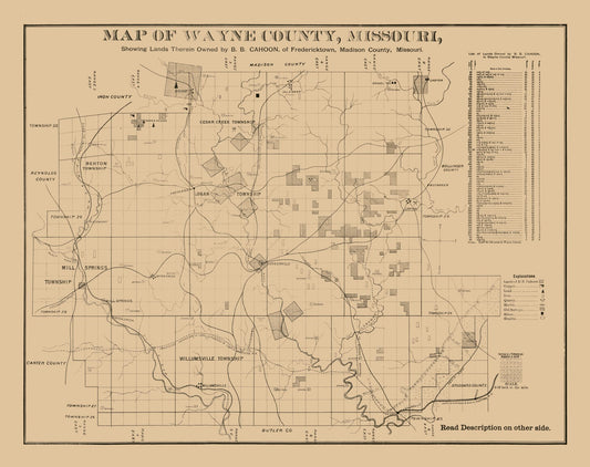 Historic County Map - Wayne County Missouri - Cahoon 1882 - 29.03 x 23 - Vintage Wall Art