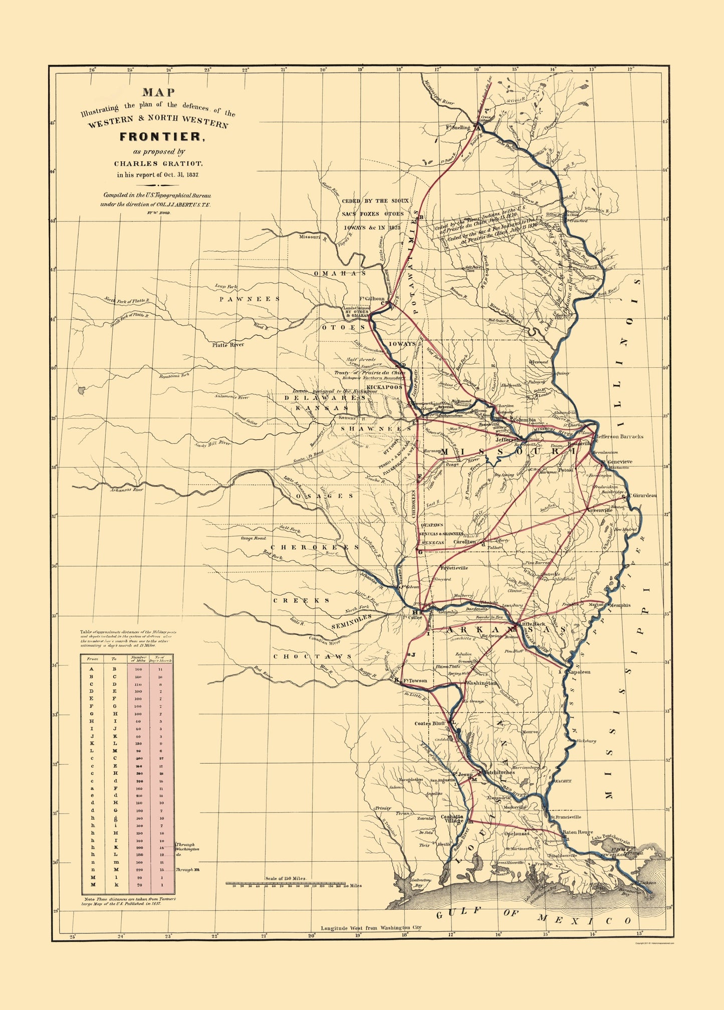 Historic State Map - Frontier North Western Defenses - Gratiot 1837 - 23 x 32 - Vintage Wall Art