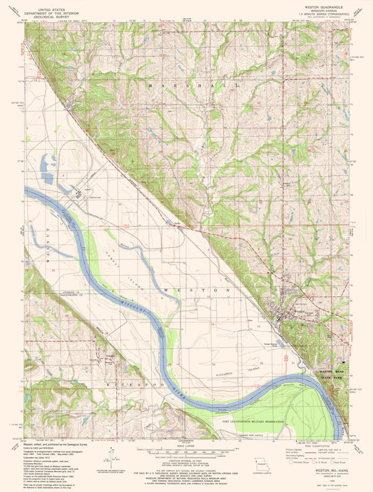 Topographical Map - Weston Missouri Quad - USGS 1984 - 23 x 30.29 - Vintage Wall Art