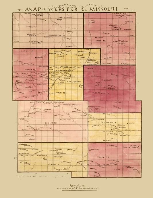 Historic County Map - Webster County Missouri - Strickland 1877 - 23 x 29.68 - Vintage Wall Art