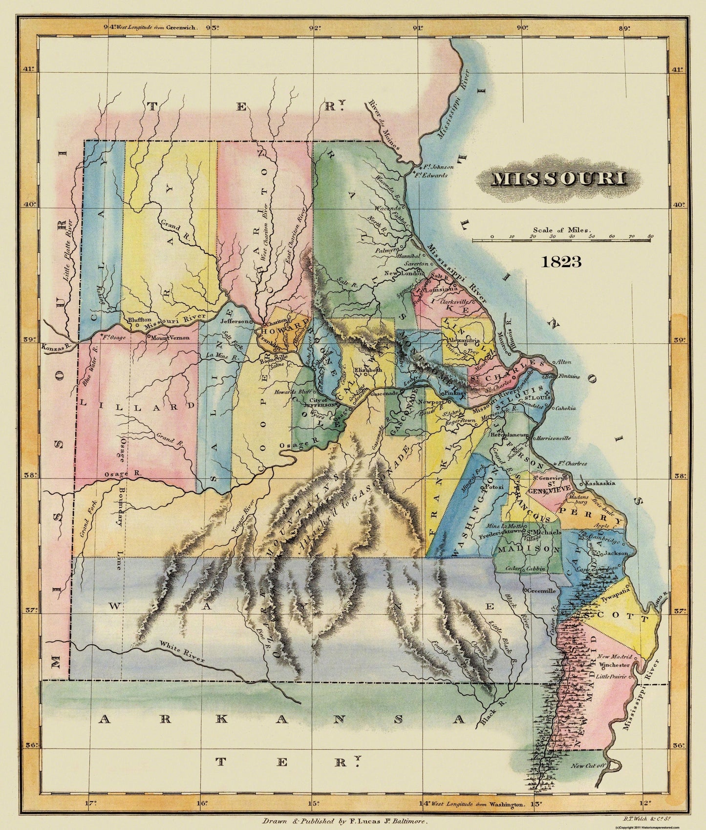 Historic State Map - Missouri - Lucas 1823 - 23 x 27.06 - Vintage Wall Art